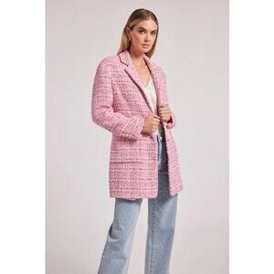 New Generation Love Peggy Tweed Car Coat in Pink Melange Size XL $595